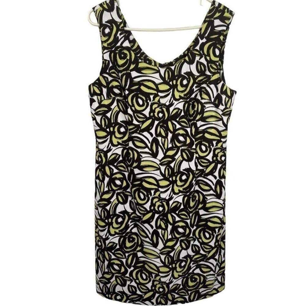 Connected Apparel Lime Green Black‎ White Floral Rose Sheath Dress Size 16
